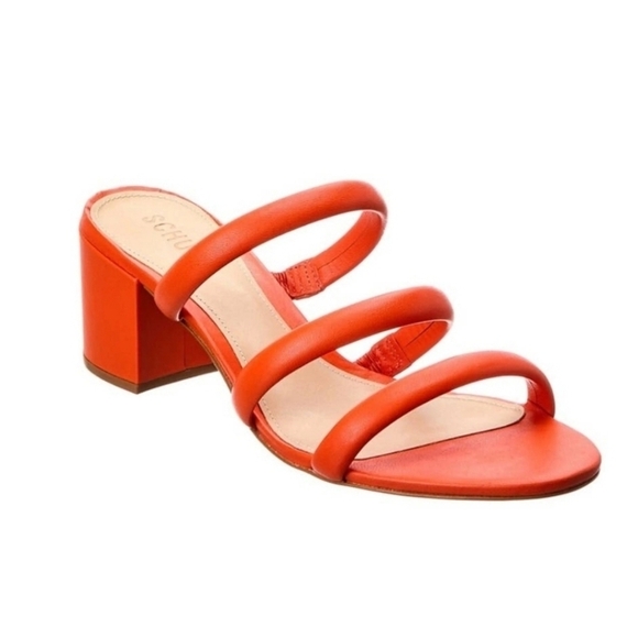 SCHUTZ Olly Slip On Block Heel  Leather Sandal Orange Size 7 B Made In Brazil - Picture 1 of 5